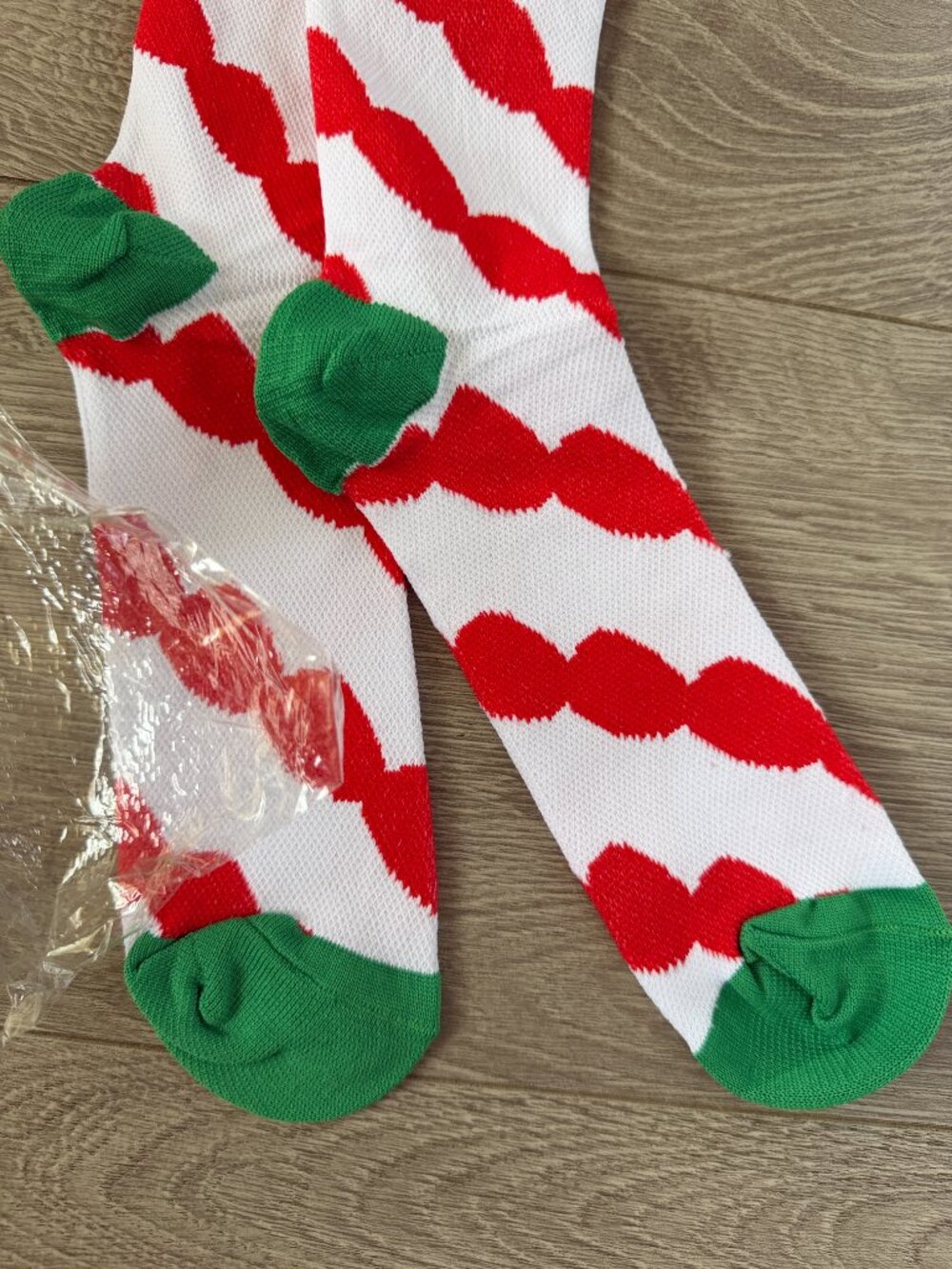 Holiday Red White Green Striped Over-the-Knee Socks L/XL - Picture 3 of 5